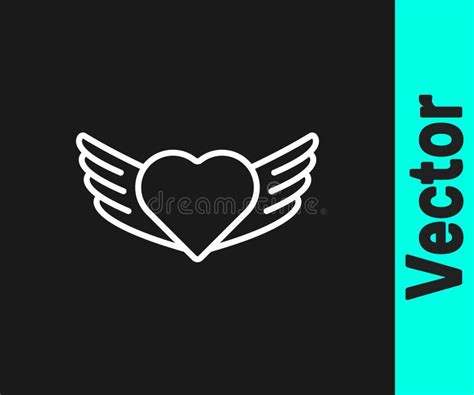 White Line Heart With Wings Icon Isolated On Black Background Love Symbol Happy Valentines Day