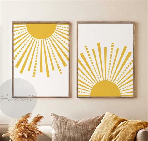 Kit 2 Quadros Sol Raios de Ouro Decoração Boho Elo7