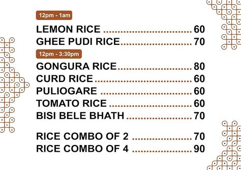 Menu at The Rameshwaram Cafe @ Indiranagar, Bengaluru