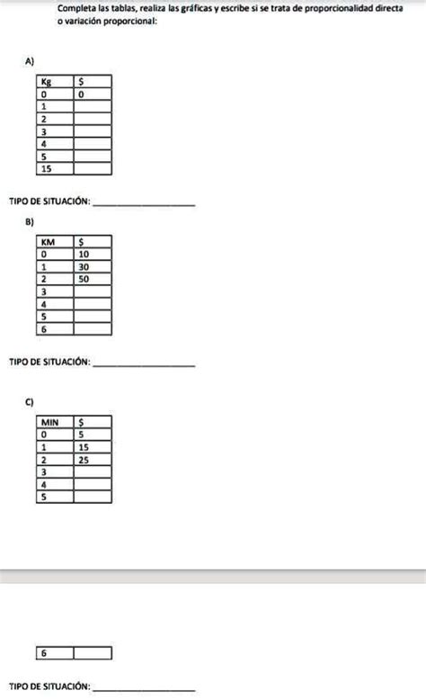 SOLVED completa las tablas realiza las gráficas escribe si se trata de