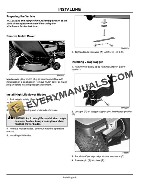 John Deere 2 Bag Bagger For 48 Inch Mower Operator Manual OMGX21020