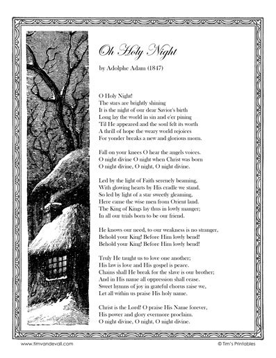 O Holy Night Lyrics Sheet - Tim's Printables