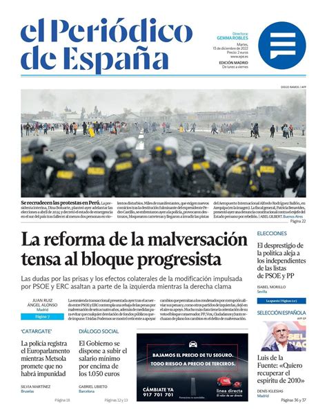 El PeriÓdico De EspaÑa De Hoy Martes 13 De Diciembre De 2022 El Periódico De España