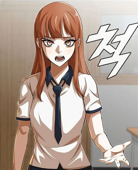 An Anime Girl With Long Red Hair Wearing A White Shirt And Blue Tie