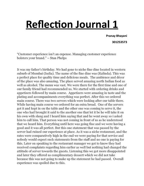 Reflection Journal 1 This Is Very Helpful Reflection Journal 1