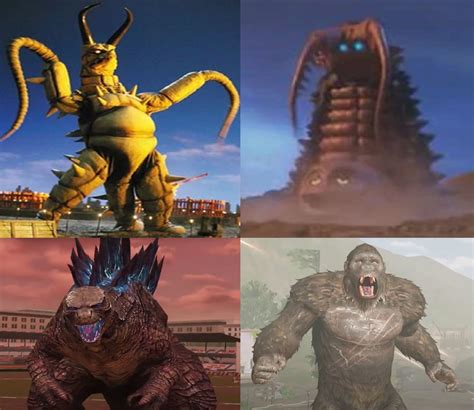 Godzilla and Kong vs Gudon and Twin Tail by MnstrFrc on DeviantArt