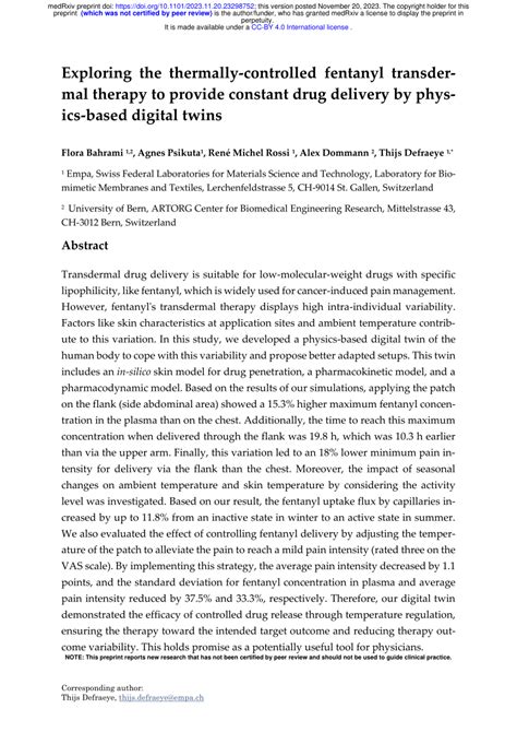 PDF Exploring The Thermally Controlled Fentanyl Transdermal Therapy