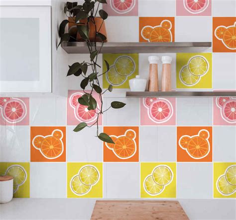 Azulejos vinílicos coloridos rodajas frutas TenVinilo