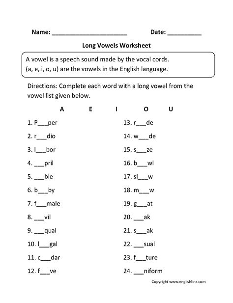 Short And Long Vowels First Grade