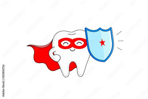 Cute Cartoon Super Hero Tooth Character Design Dental Care Concept