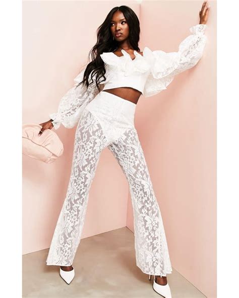 Asos Sheer Lace Flare Trousers In Natural Lyst