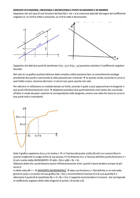 Derivate Matematica DERIVATE DI FUNZIONE CRESCENZA E DECRESCENZA E