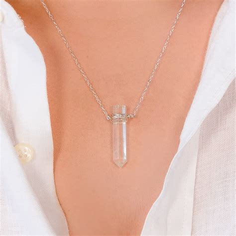 Quartz Crystal Necklace Clear Quartz Point Wire Wrapped Necklace Crystal Pendant Necklace