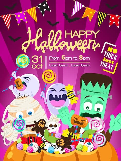 Feliz invitación de halloween sin truco solo trate el cartel de