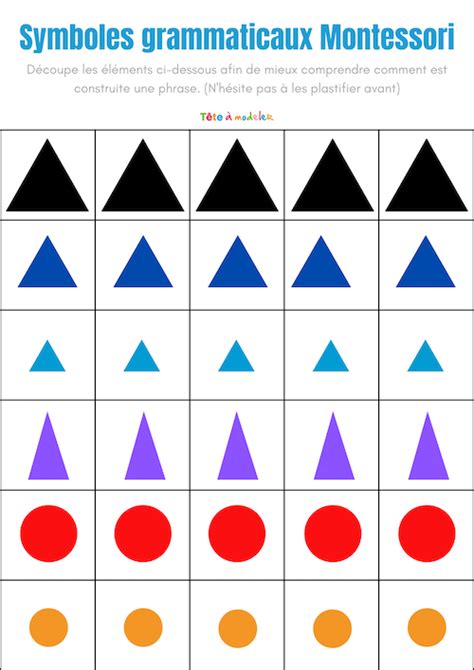 Imprimer Gratuitement Les Symboles Grammaticaux Montessori T Te Modeler