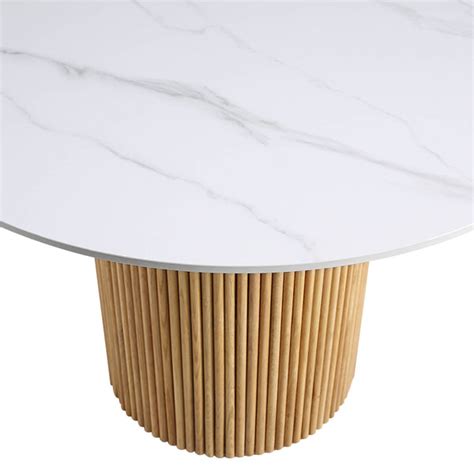 Maru Ceramic Top Oak Pedestal Round Dining Table | daals.com