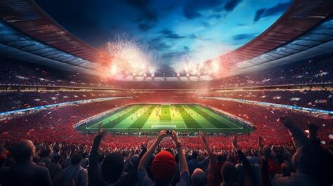 Soccer stadium with fans and fireworks at night | Premium AI-generated ...