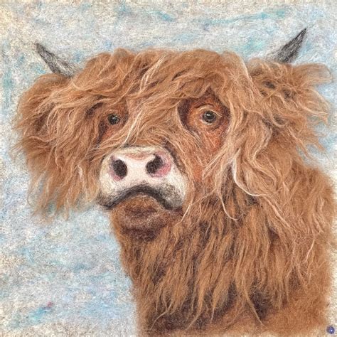 Highland Cow Wool Paintings Helen Winter Textile Art