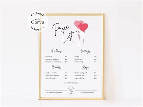 Valentine Pricelist Template To Edit In Canva Business Price List Sign