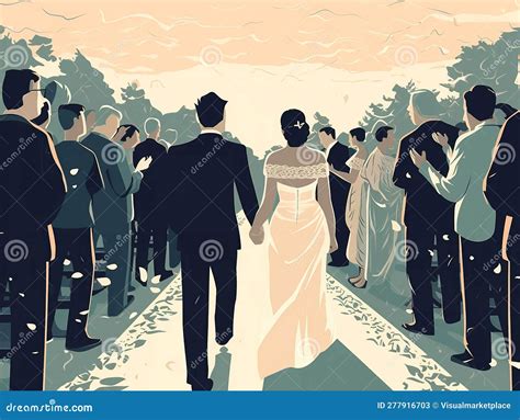 Bride And Groom Walking Down The Aisle Clipart Stock Illustration