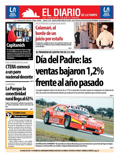 Tapa De El Diario En Papel Lunes 19 De Junio De 2023 El Diario De La