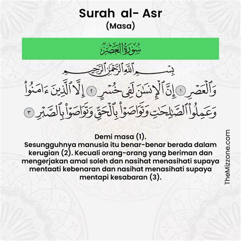 Surah Al Asr Rumi Terjemahan Tafsir Ringkas Kelebihan Dan Pengajaran The Mizzone