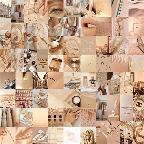 90 Wall Collage Kit Photos Boujee Fashion Beige Tan Tones Aesthetic