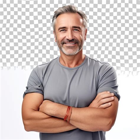 Successful Caucasian Middleaged Man In Casual Outfit With Arms Crossed