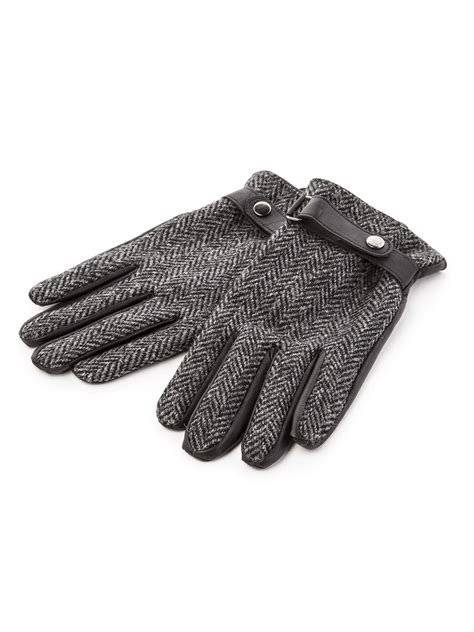 Grey Harris Tweed And Leather Glove