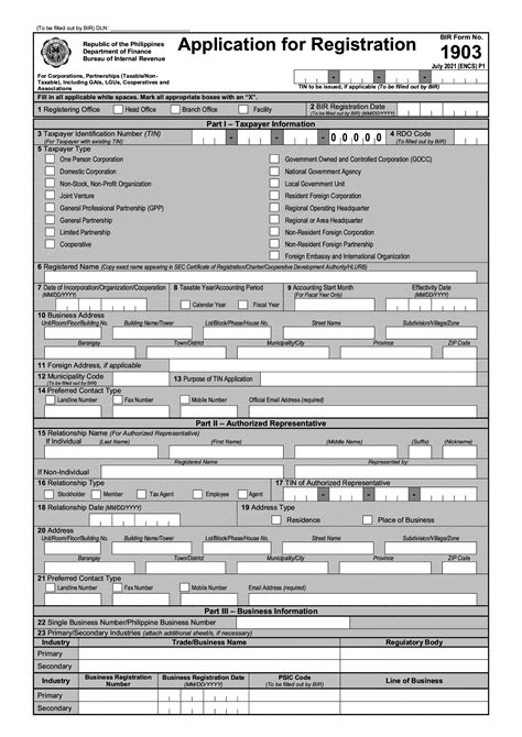 BIR Form 1903. Application for Registration for Corporations/ Partnerships | Forms - Docs - 2023