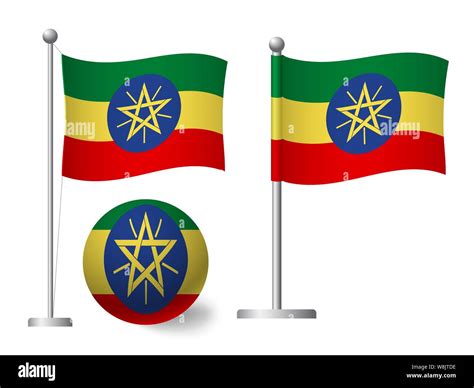 Ethiopia Flag On Pole And Ball Metal Flagpole National Flag Of