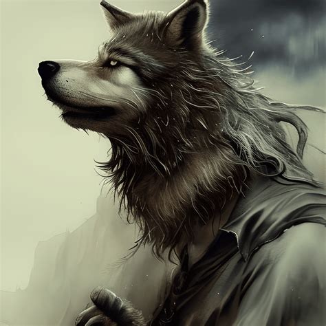 Retrato de corpo inteiro Wulver Scottish Mythical Wolf Man · Creative ...