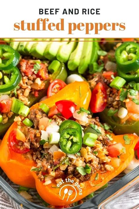 Beef And Rice Stuffed Peppers Paleo Whole30 Eat The Gains Recipe Stuffed Peppers Beef