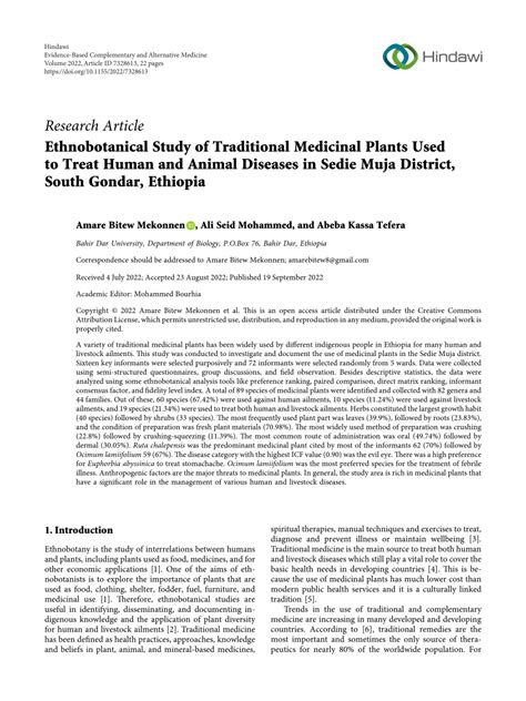 Pdf Ethnobotanical Study Of Traditional Medicinal Plants Used To