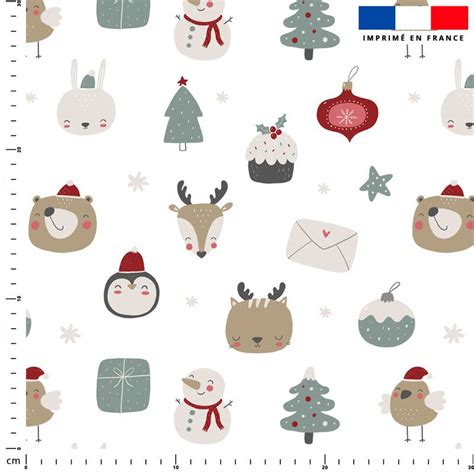 Animaux De La For T Et Bonhomme De Neige Fond Blanc Tissus Price