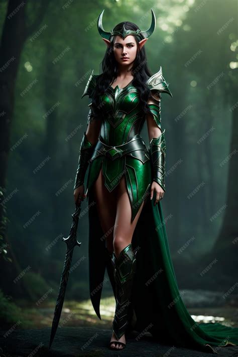 Premium Ai Image Elf Queen With Pointy Ears Green Eyes Beautiful Full