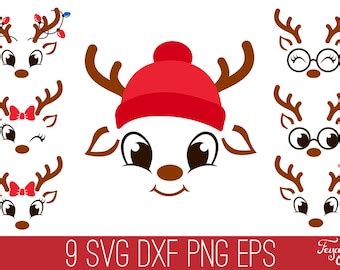 Art Collectibles Reindeer SVG PNG Reindeer Face Christmas SVG Red