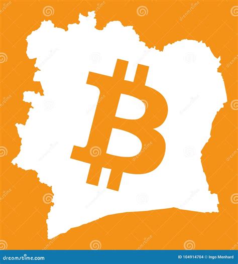 Ivory Coast Map with Bitcoin Crypto Currency Symbol Illustration Stock