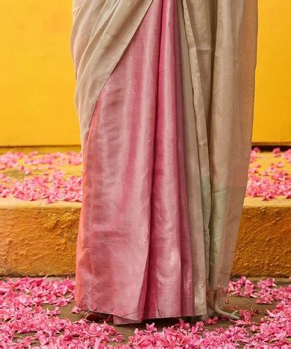 Handloom Silver And Pink Pure Tissue Chanderi Silk Saree At Rs 5500 In