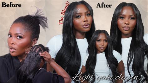 How I Install My Natural Light Yaki Clip Ins On Short Thin Hair