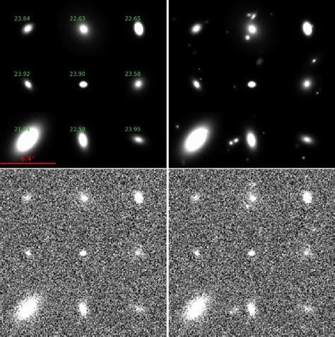 Image simulations, with bright galaxies on a grid (left), and with the ...