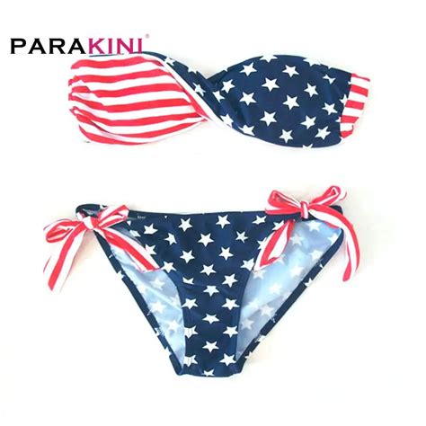 Parakini 2018 New Usa American Flag Print Swimwear Biquinis Women Sexy