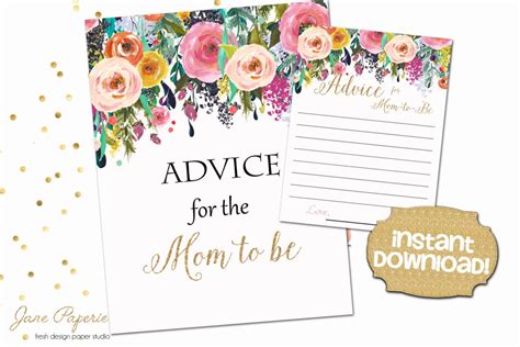 Instant Download Floral Advice For Mom To Be Cards Advice Etsy