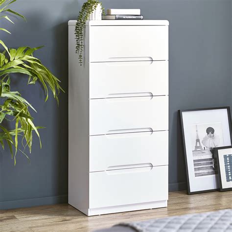 Julian Bowen Manhattan 5 Drawer White Narrow Chest Of Drawers Wilko