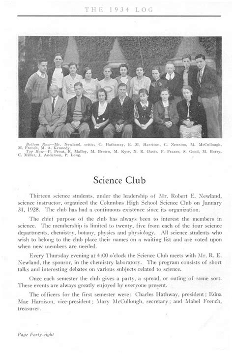 Columbus High School (CHS) 1934 Yearbook (Log) Clubs, Science Club ...