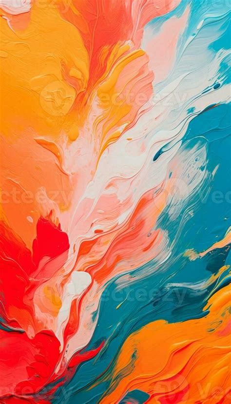 Abstract Acrylic Paint In Orange Blue And Red Color Palette Colorful