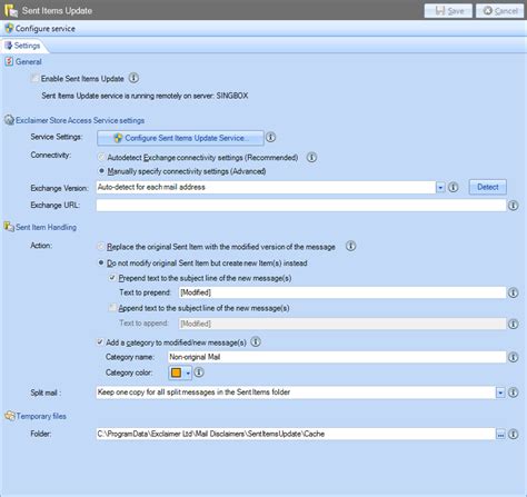 Exclaimer Signature Manager Exchange Edition Sent Items Settings