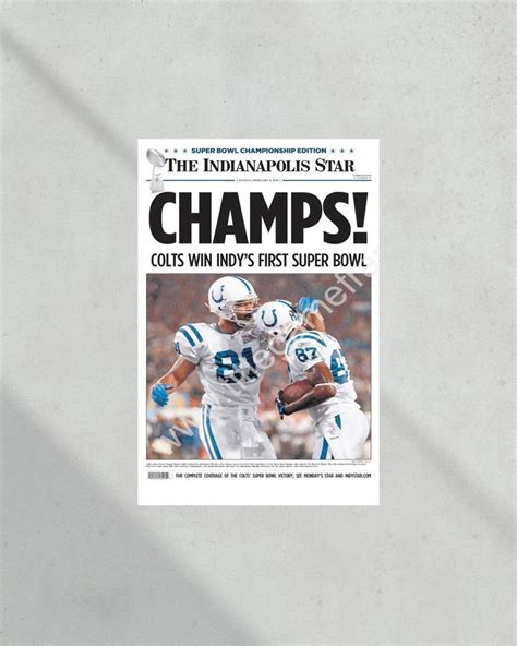 2007 Indianapolis Colts Win Indy S First Super Bowl Framed Newspaper