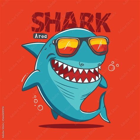 Funny Cartoon Shark Wearing Sunglasses Vector Illustration Stock