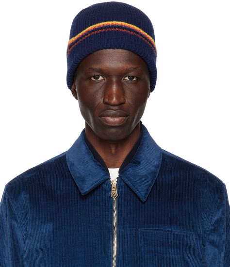 Paul Smith Rainbow Stripe Detail Knitted Beanie In Blue ModeSens